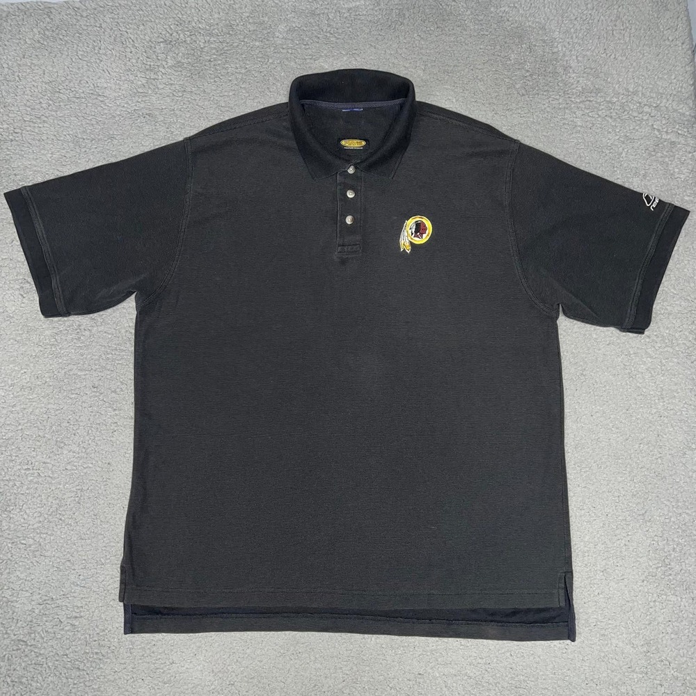 VTG Reebok Washington Redskins Men's Sz L Black Polo Shirt Embroider Play Dry